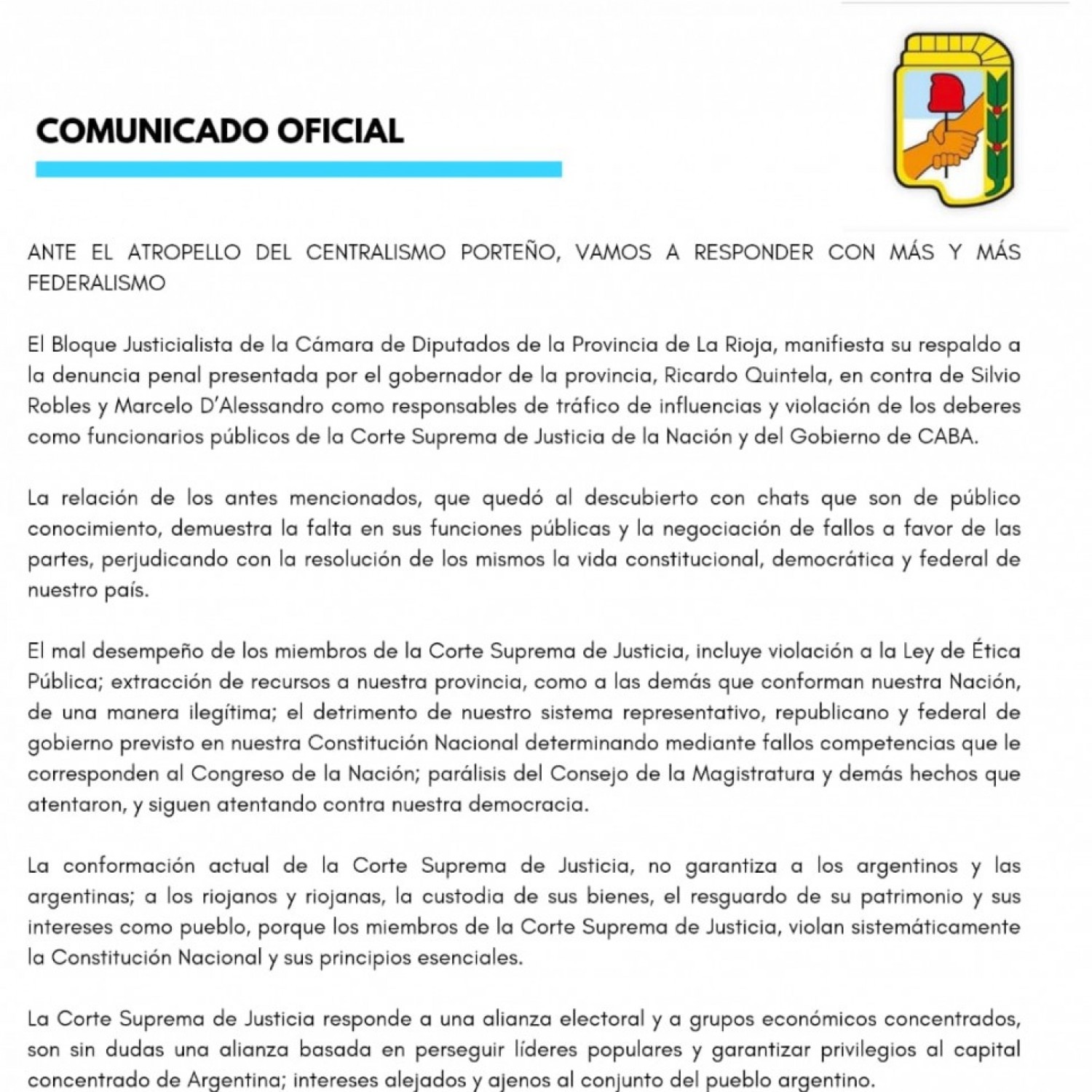 Legisladores provinciales del PJ respaldaron el gobernador en el pedido de juicio político a al Corte