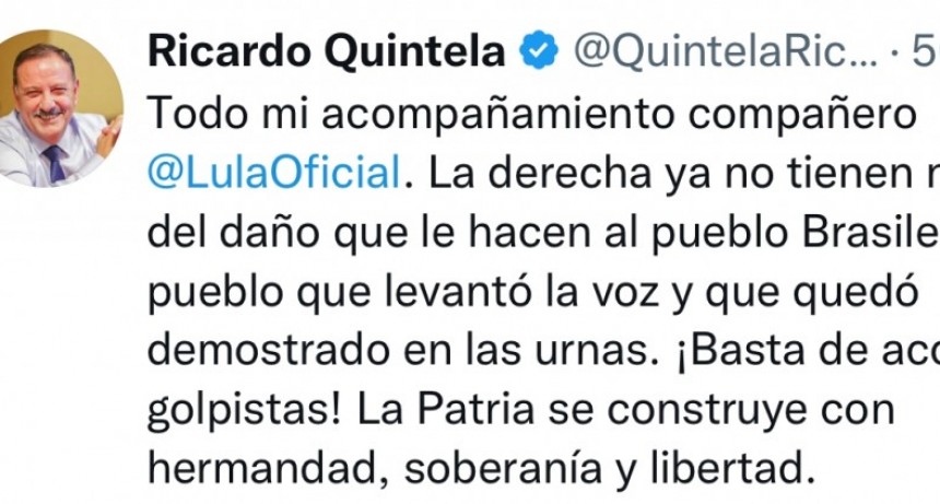 Intento de Golpe de Estado en Brasil: Quintela brindo su apoyo a Lula Da Silva