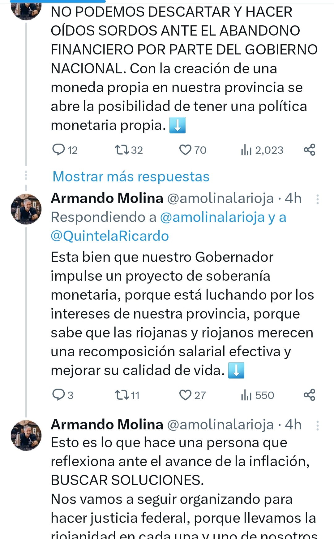 El intendente Armando Molina salió a respaldar la emisión de una moneda en La Rioja. 