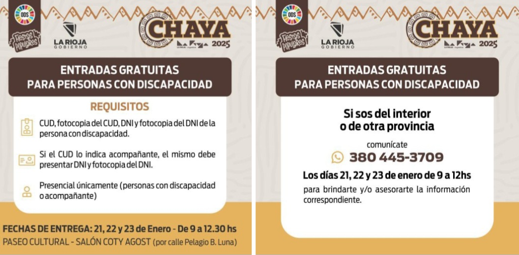 Chaya 2025: Del 21 al 23 de enero se podrán retirar las entradas gratuitas para personas con discapacidad.