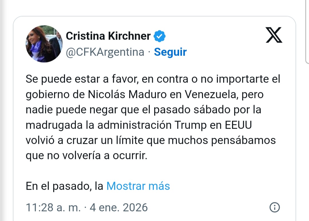 Cristina Kirchner: “El objetivo de Trump fue apoderarse de la mayor reserva global de petroleo”.