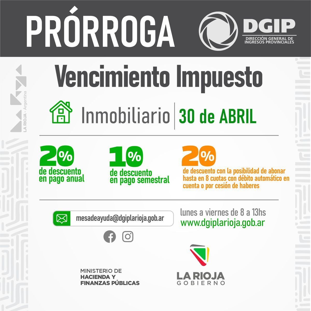 La DGIP informó nueva prórroga del vencimiento del impuesto inmobiliario.