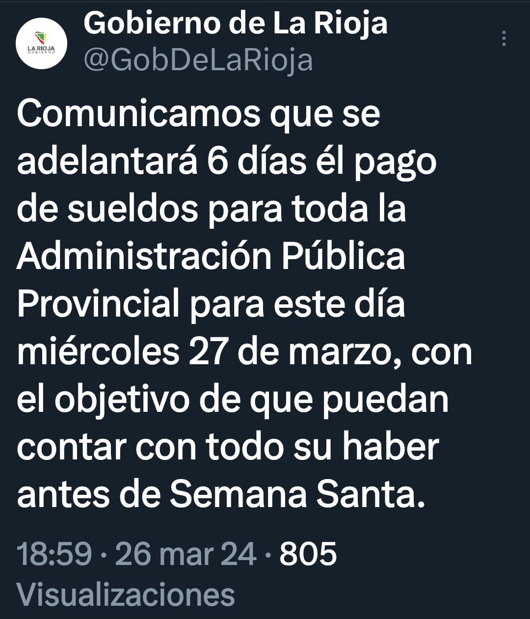 Adelantan el pago de sueldos para la Administración Pública Provincial.