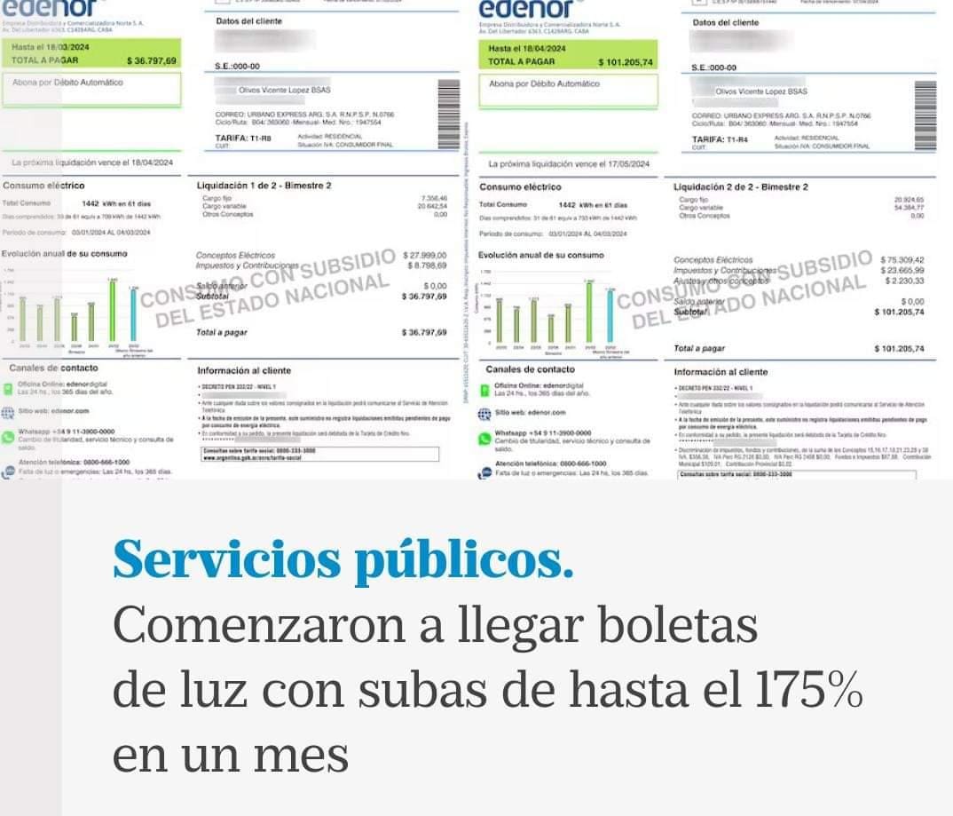 AMBA. Comenzaron a llegar boletas de luz con subas de hasta  el 175% en un mes