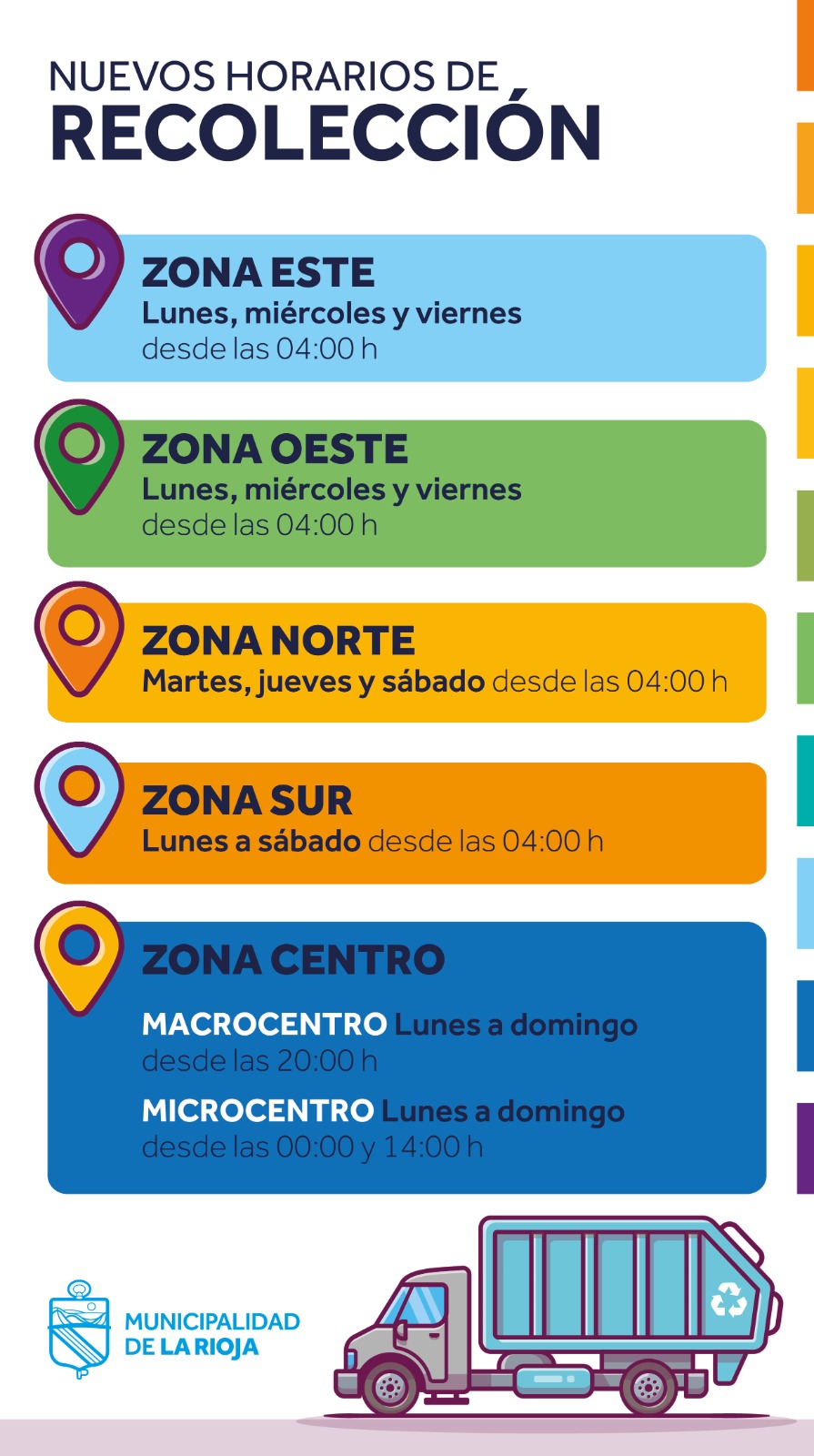 La Municipalidad de La Rioja dispuso nuevos horarios del servicio de recolección de residuos.