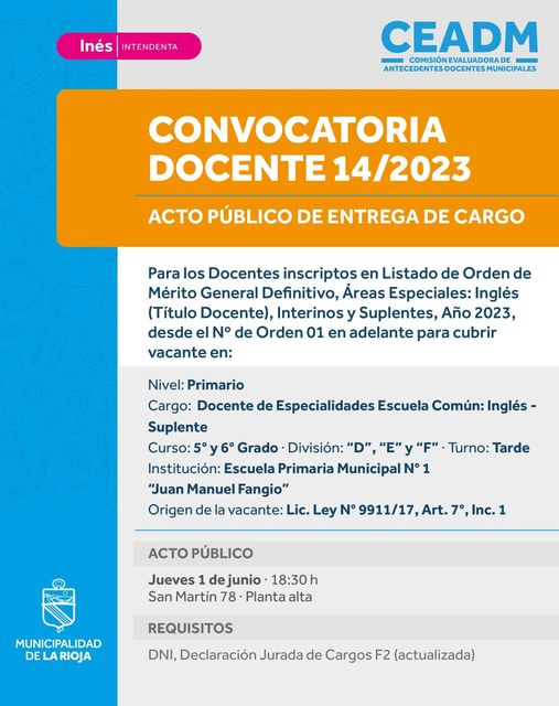 La CEADM llama a cubrir cargos en instituciones educativas municipales