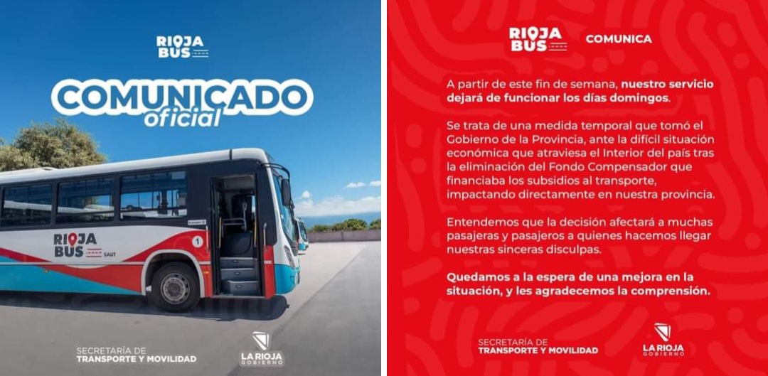 Rioja Bus dejará de la funcionar los domingos.