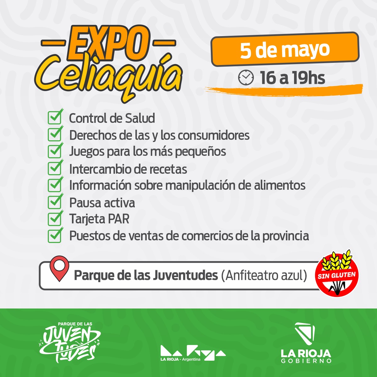 Este domingo realizarán la Expo Celiaquía en el Parque de las Juventudes.