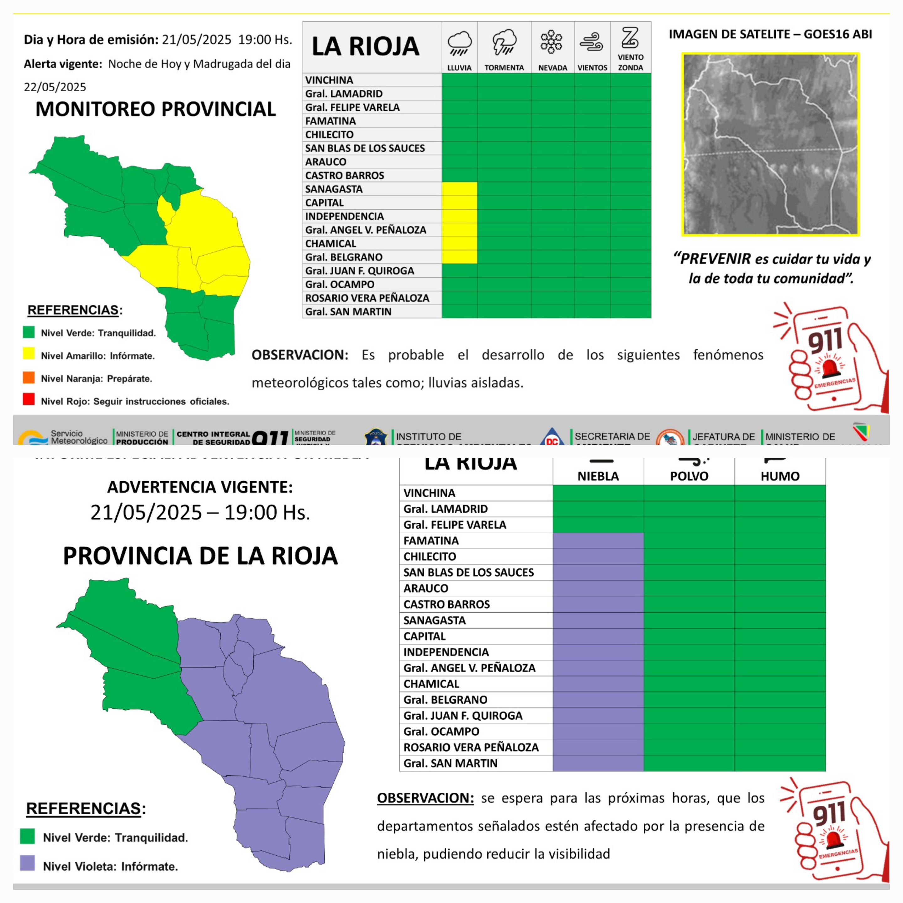 Difunden alerta por niebla para casi todo el territorio provincial