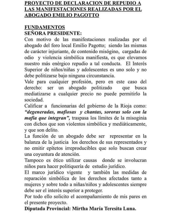 Teresita Luna repudio al abogado Emilio Pagotto