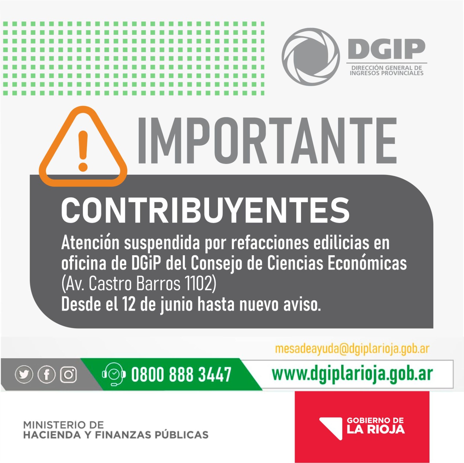  Oficina de DGIP descentralizada sin atención al publico 