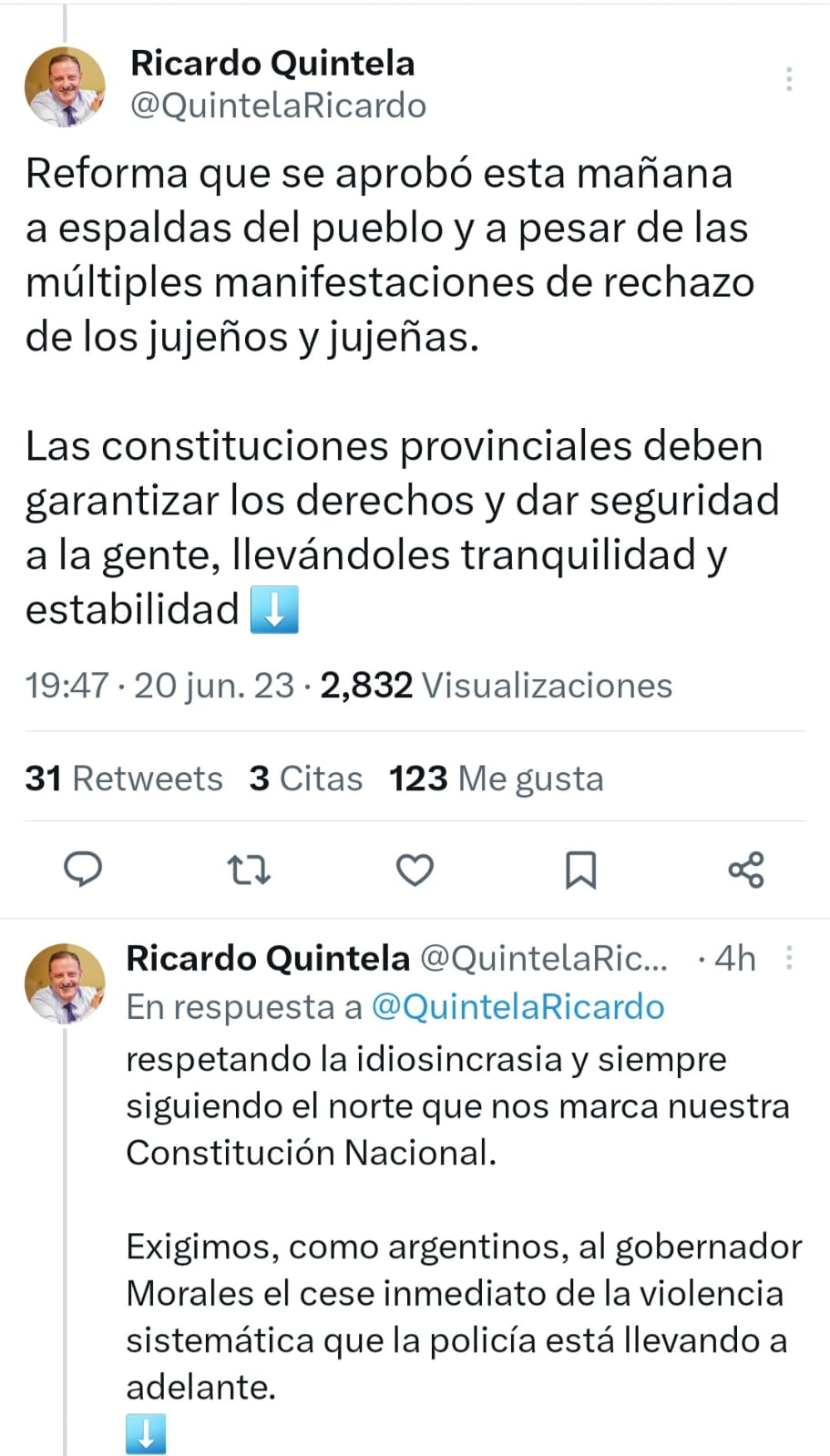 El gobernador Quintela sobre la situación de Jujuy: 