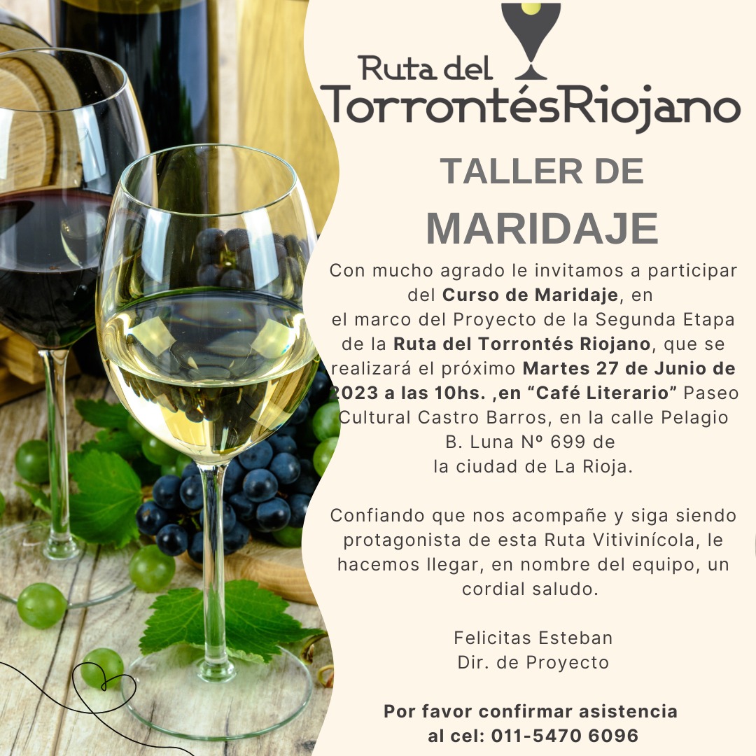 Invitan a participar del taller de maridaje 
