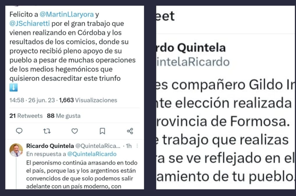 Quintela saludo a Llaryora e Insfran por las elecciones del domingo