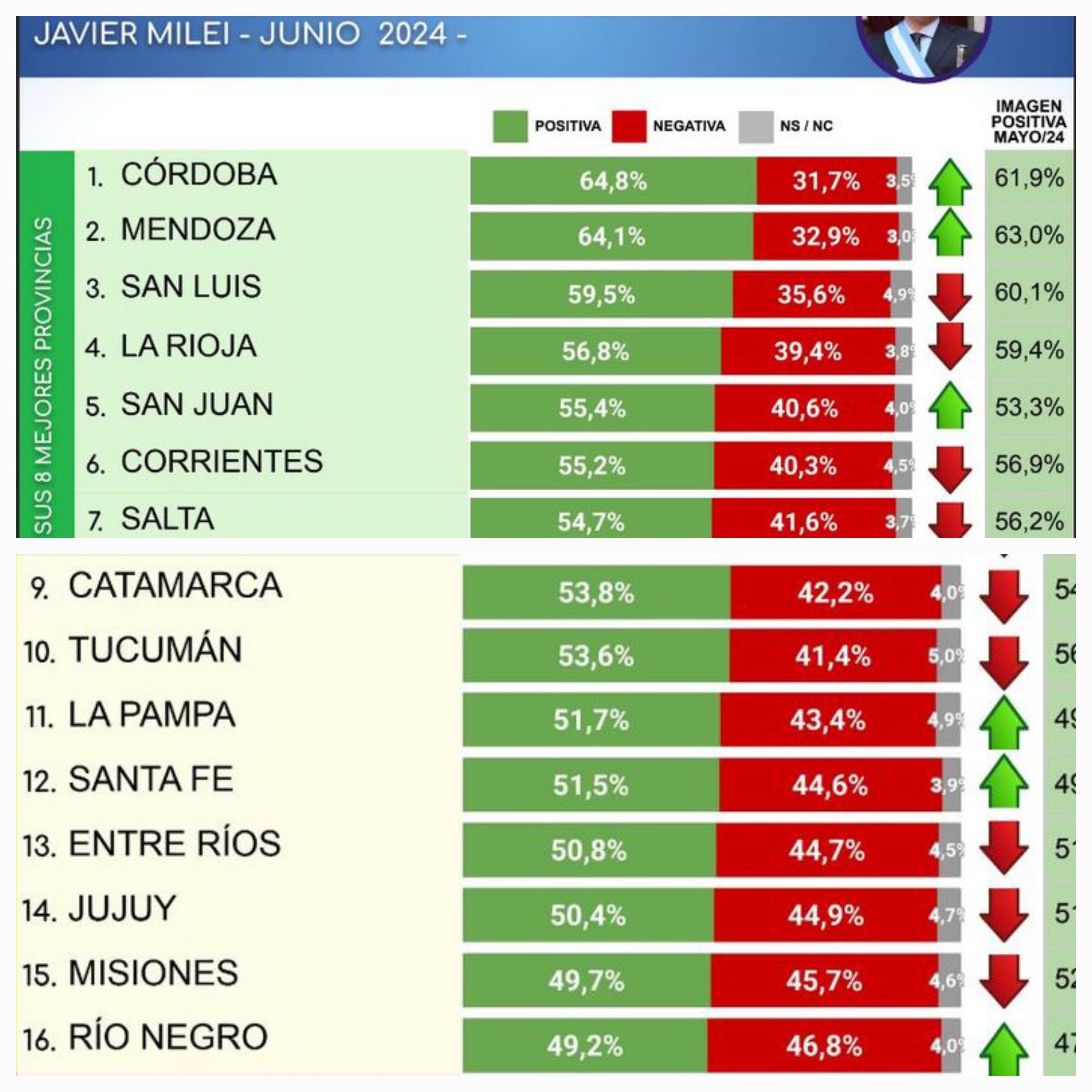 En medio de la crisis, cae estrepitosamente la imagen de Javier Milei en 14 provincias.