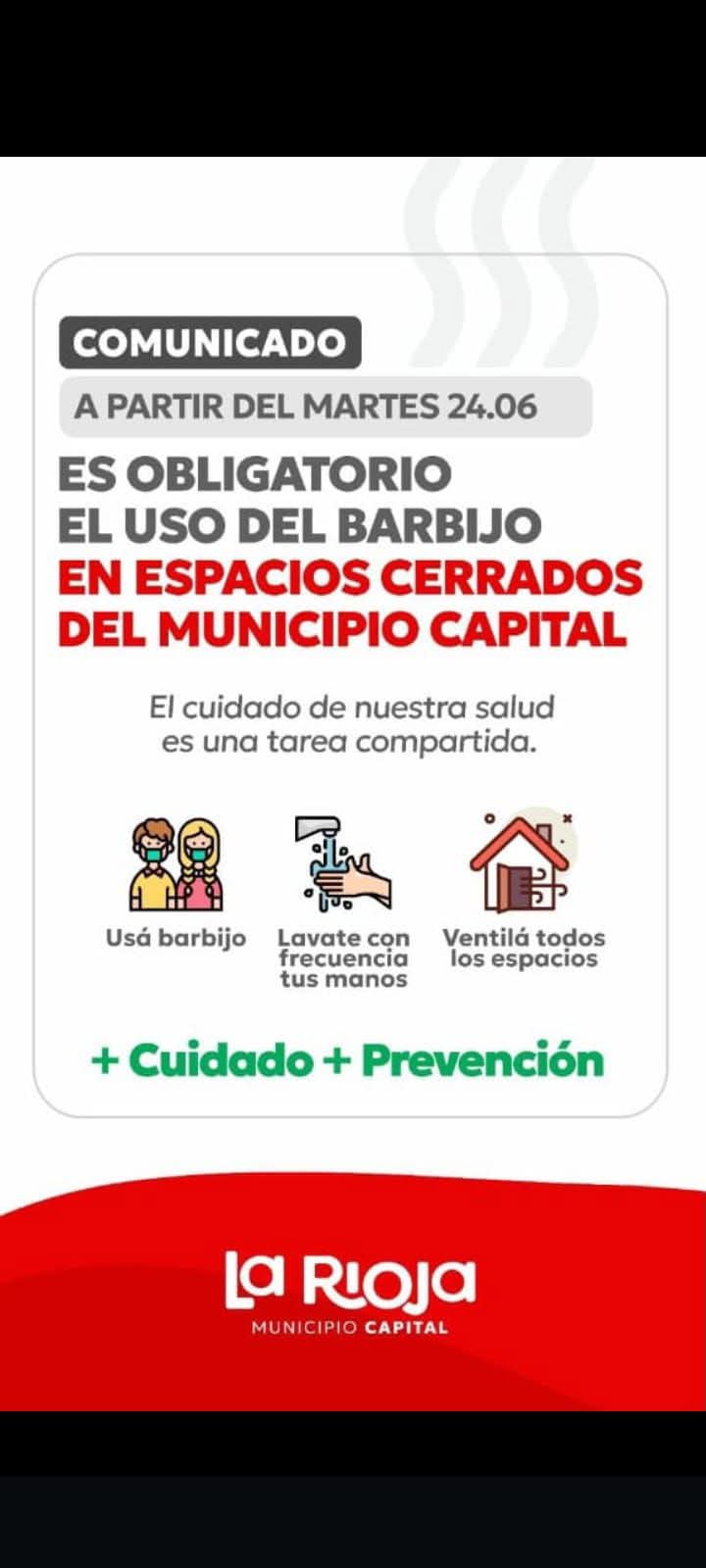 El Municipio implementa el uso obligatorio del barbijo en espacios cerrados y entes descentralizados. 