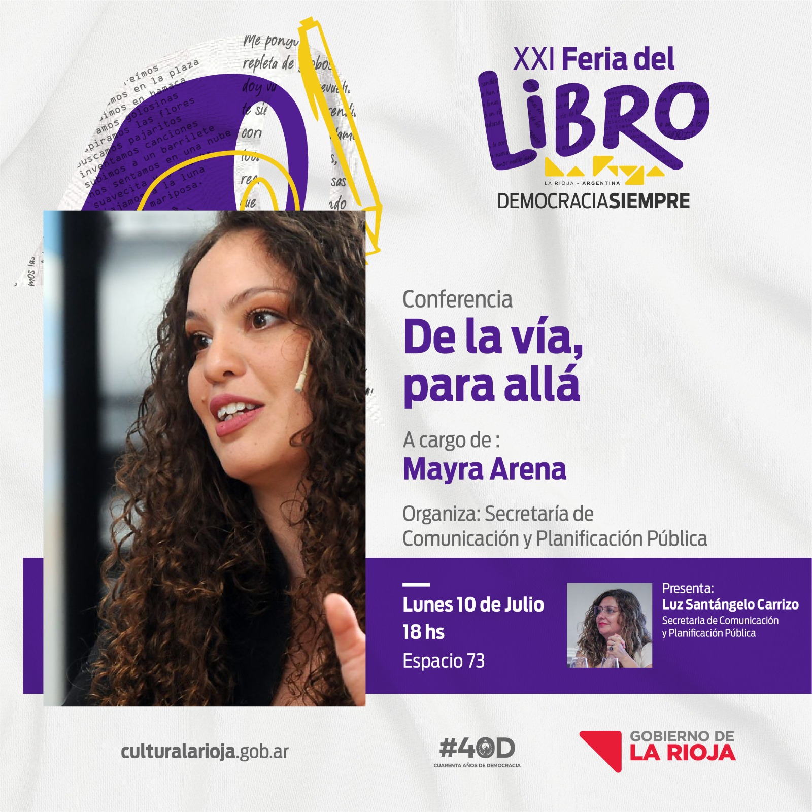 Mayra Arena se presentará en la Feria del Libro con “De la Vía, para allá”