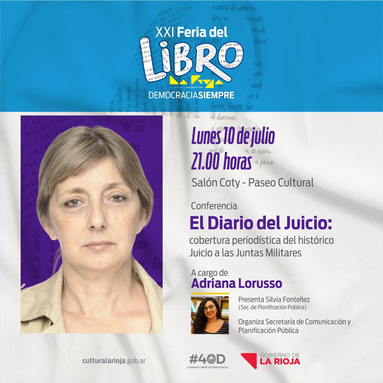 Adriana Lorusso brindará conferencia “El Diario del Juicio: cobertura periodística del histórico Juicio a las Juntas Militares”
