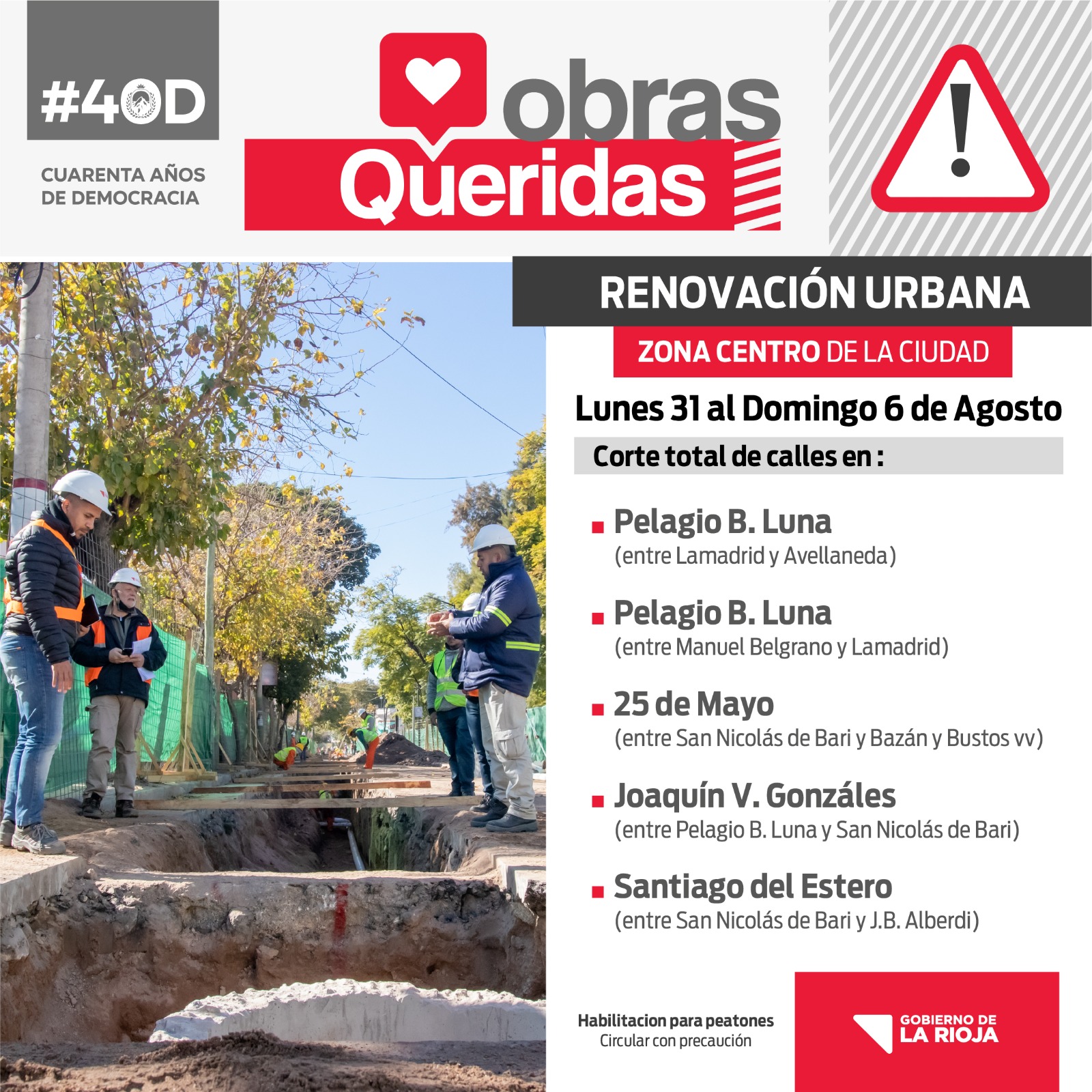 Avance sostenido de las obras de Renovación Urbana y Desagües Pluviales del área central