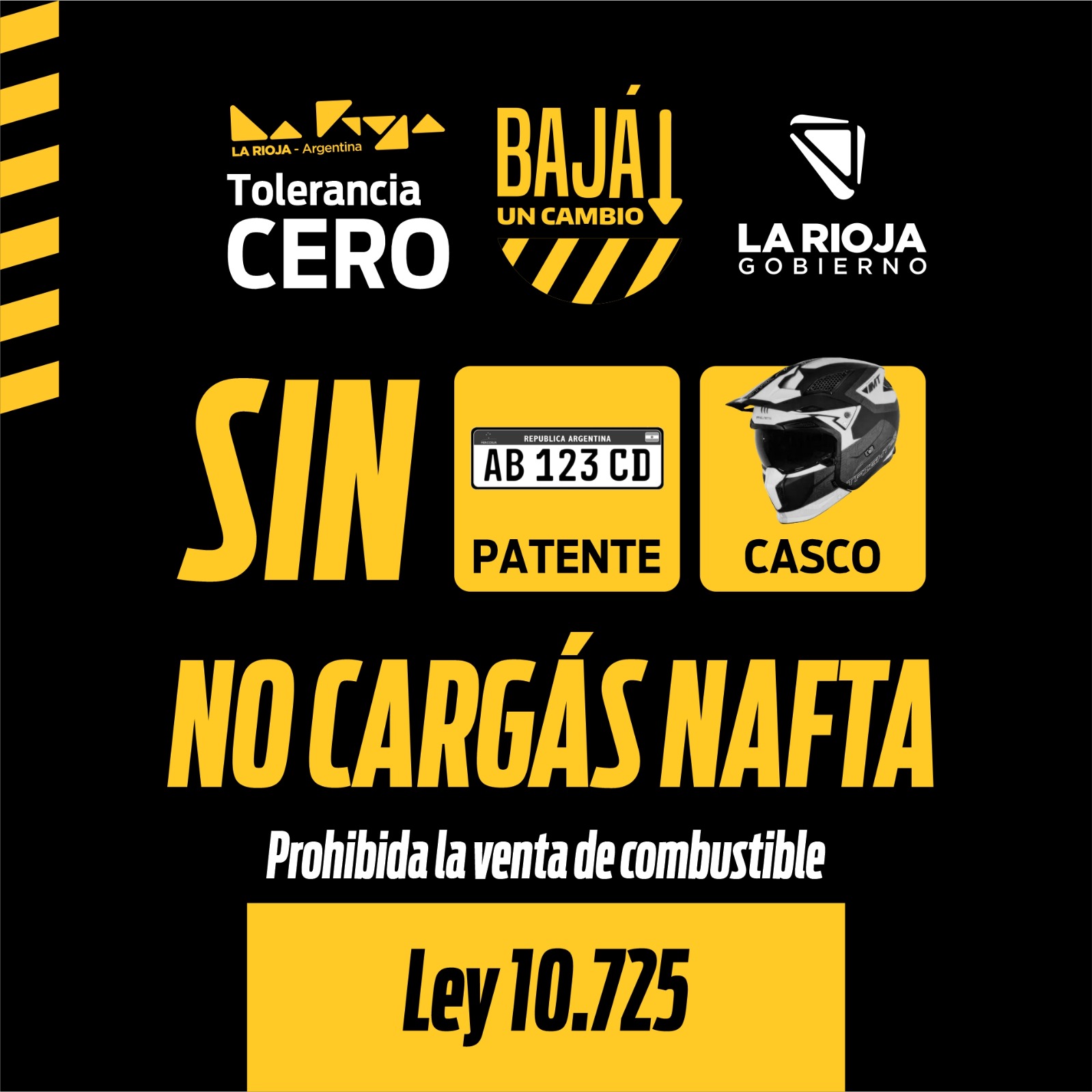 Desde hoy rige la ley que prohíbe el expendio de combustibles a vehículos que no cuenten con chapa patente o casco reglamentario,