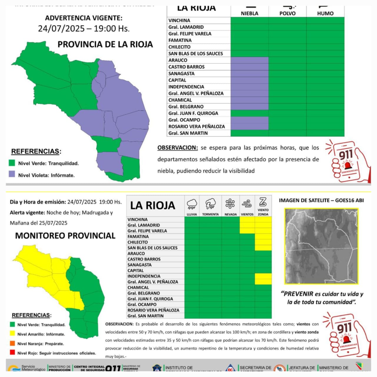 Difunden alerta por niebla para 10 departamentos de la provincia