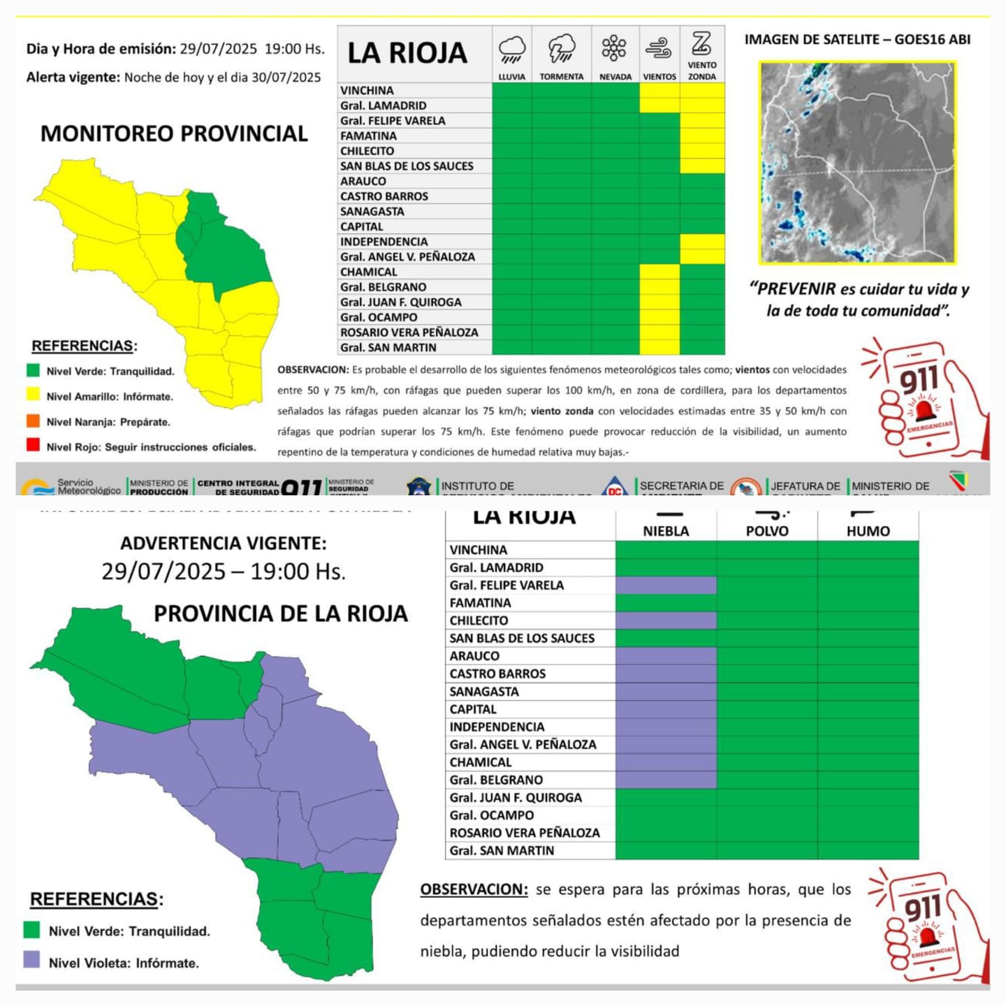 Difunden alerta por vientos para gran parte del territorio provincial