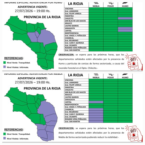 Emiten alerta preventivo por vientos, humo y niebla