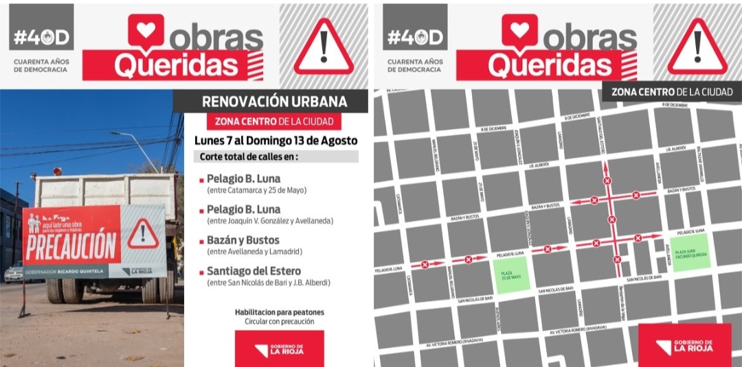 Las obras de Renovación Urbana del área central y Desagües Pluviales continúan desarrollándose con normalidad.