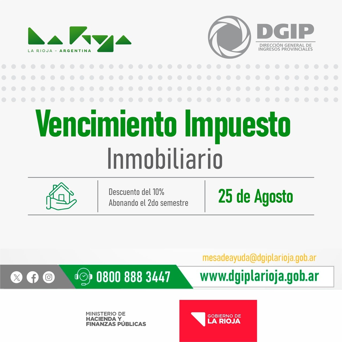 DGIP comunica que el 25 de este mes vence el 2° semestre del impuesto inmobiliario.