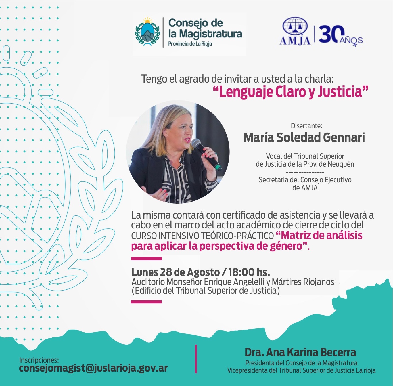 Próximo Lunes 28 de Agosto se realizará charla sobre 