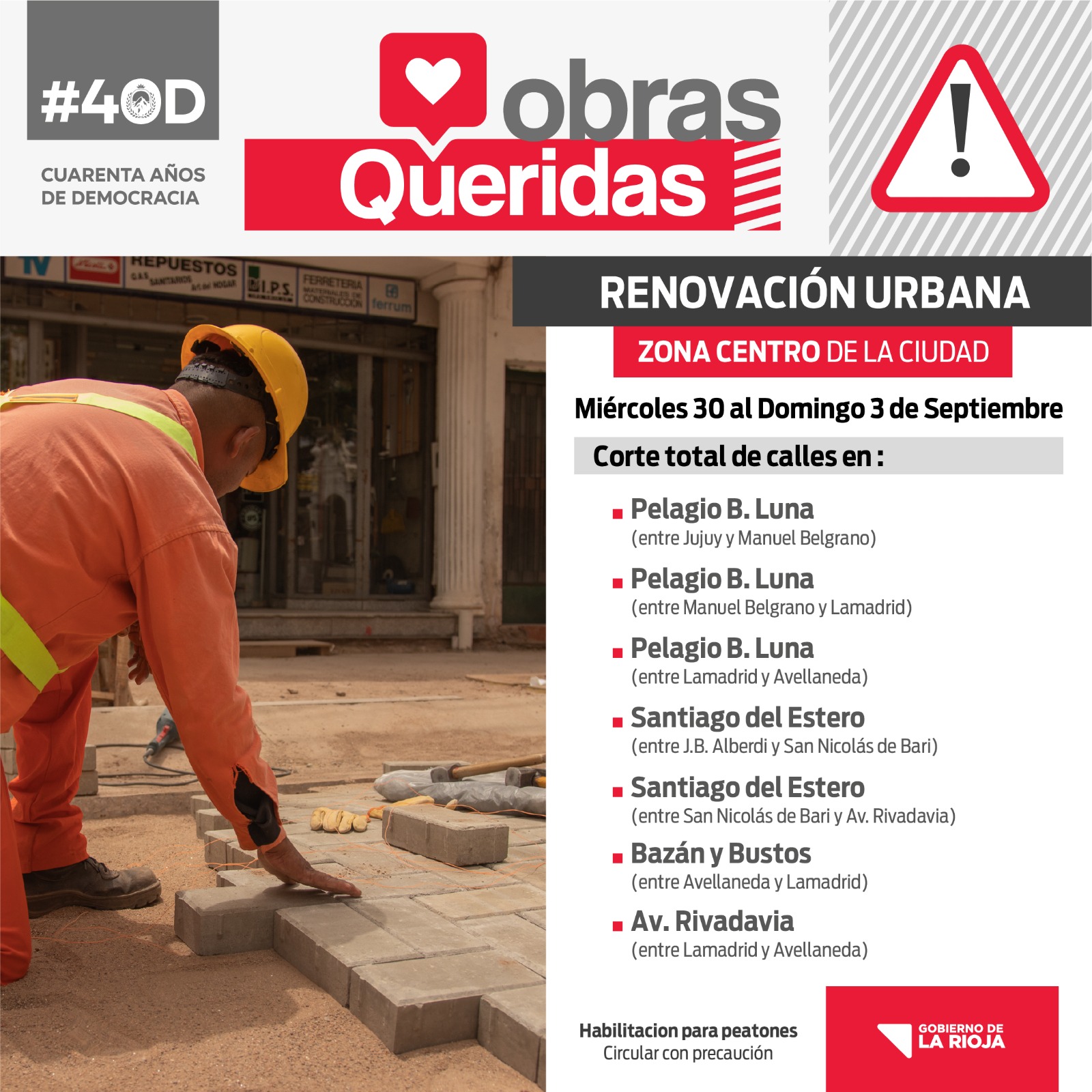 Nuevos cortes de tránsito en las calles Rivadavia y Catamarca por el desarrollo de la obra de Renovación Urbana del área central y Desagües Pluviales
