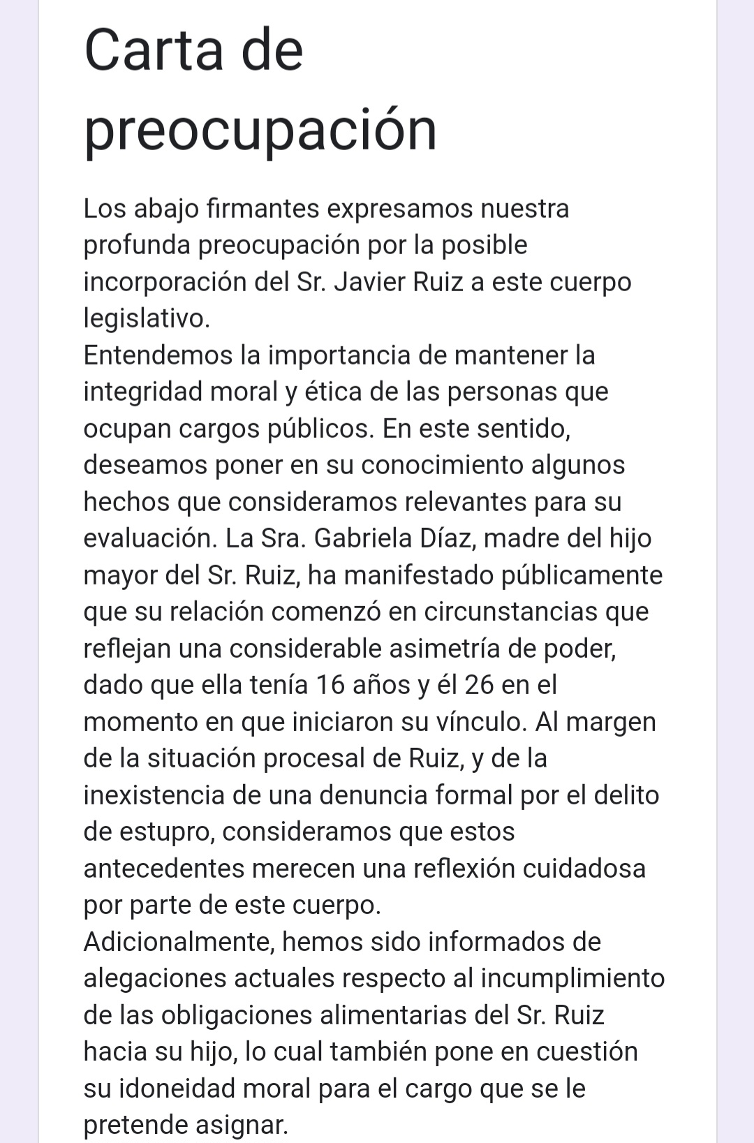 Piden firmas  para que no asuma Javier Ruiz como Concejal.