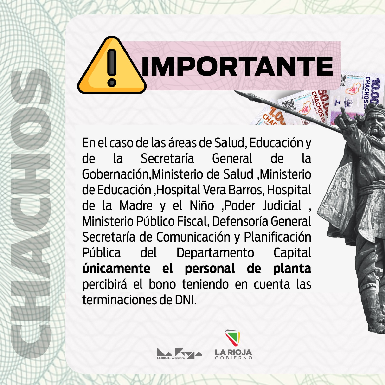 Mañana comienza el pago extra de 50 mil Chachos a las y los trabajadores de planta permanente de toda la provincia.