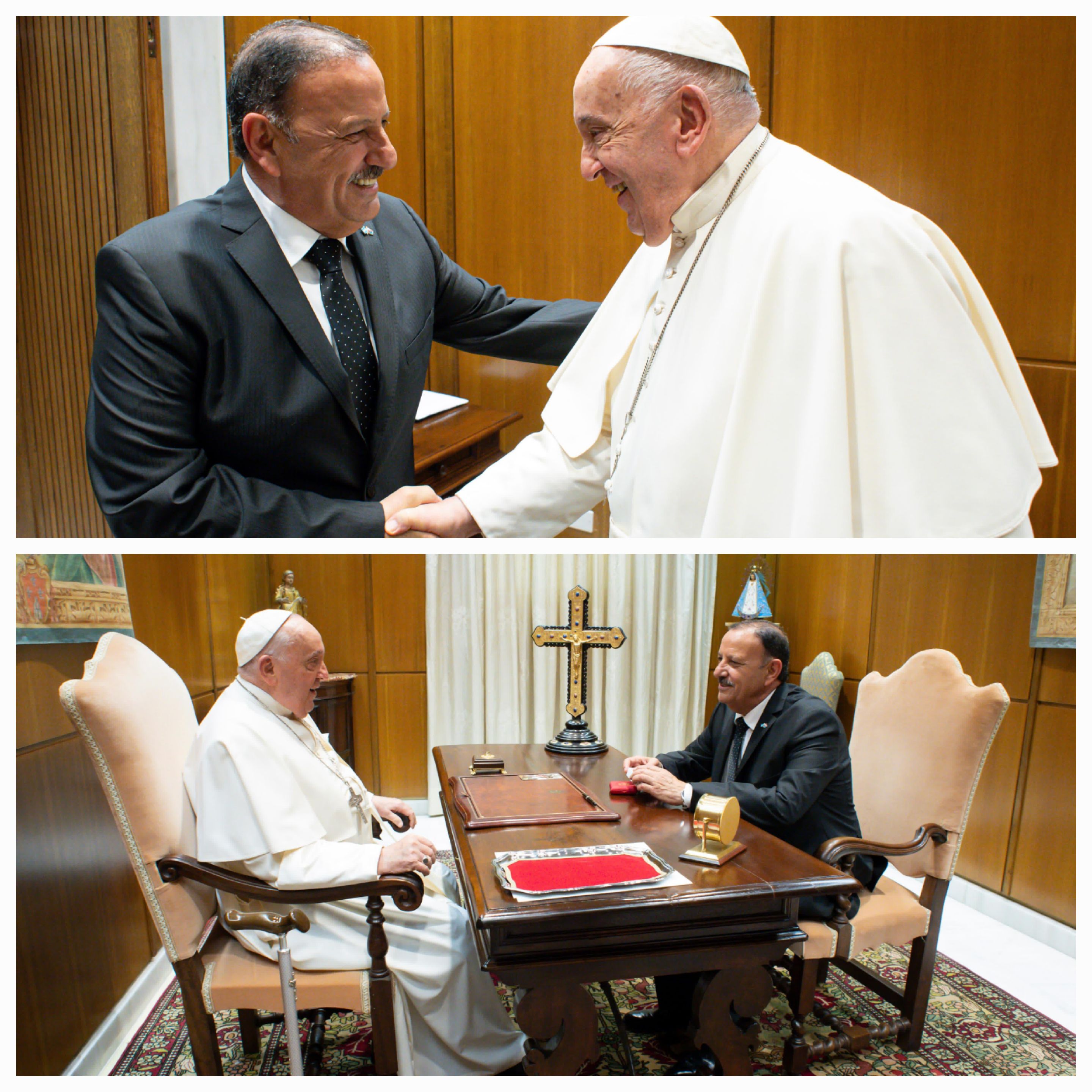 El gobernador Ricardo Quintela fue recibido por el Papa Francisco.