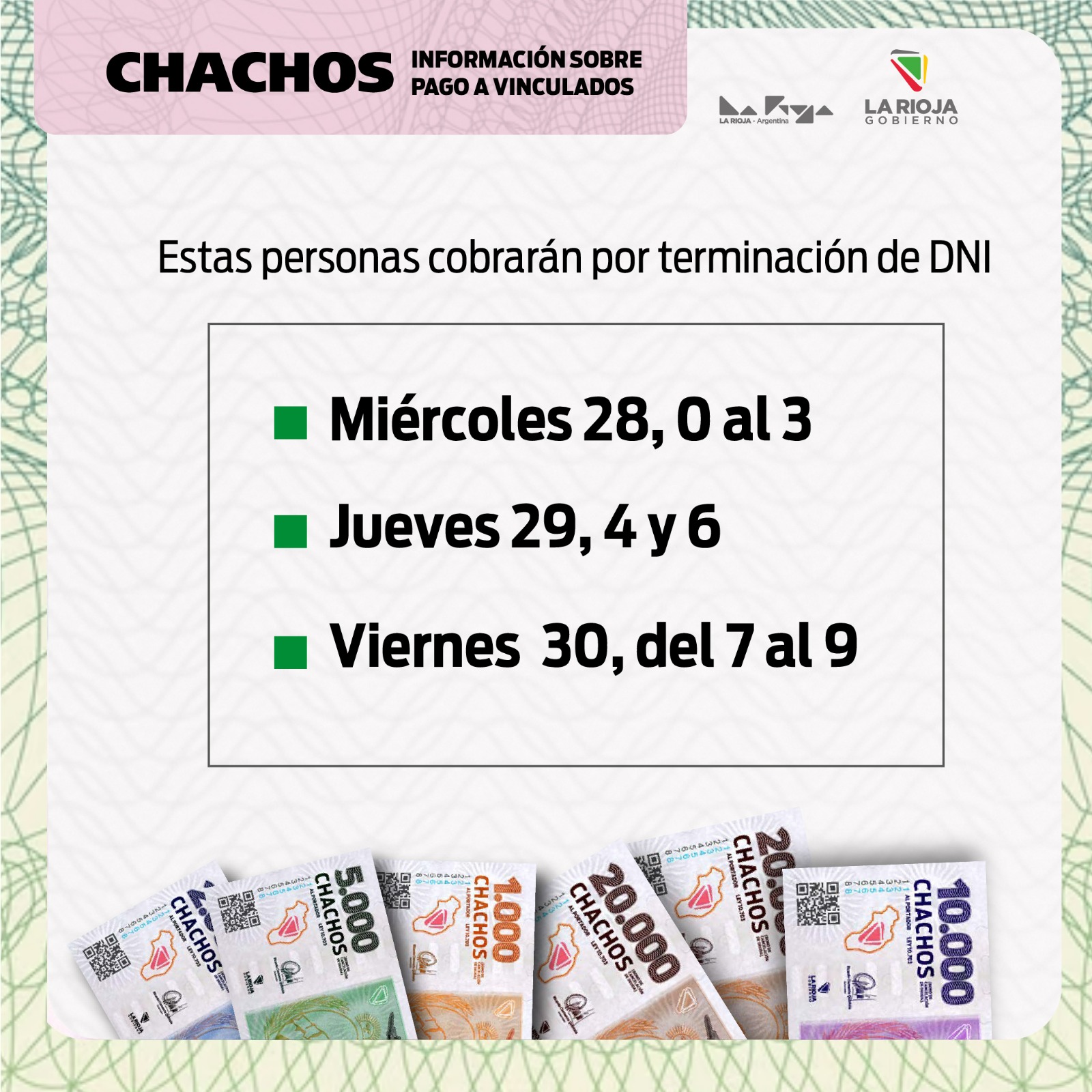 Este viernes 30 continúa en Capital el pago de Chachos a vinculados y rezagados de planta.