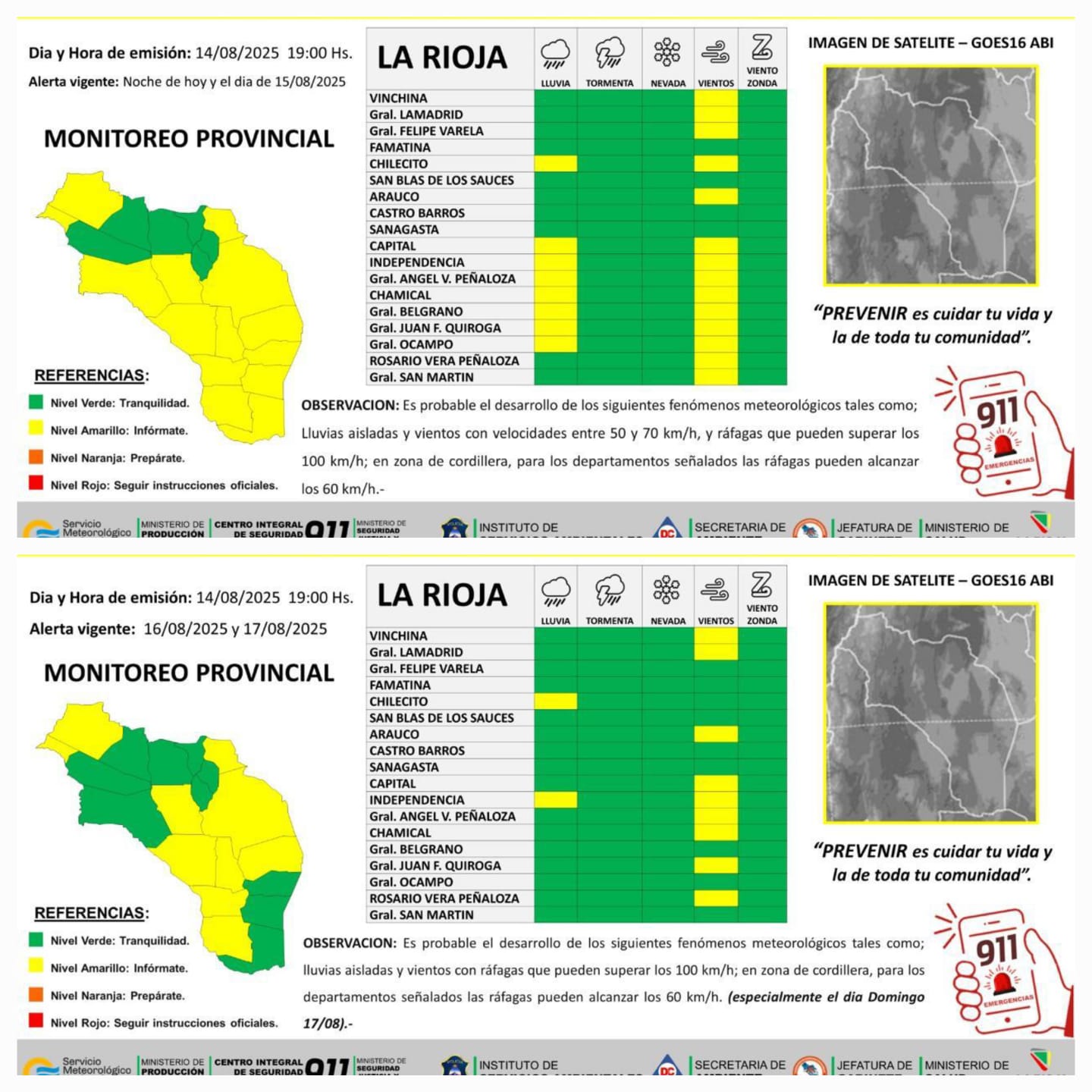 El Comité de Emergencia difundió un alerta amarilla por vientos y lluvias para los próximos días.