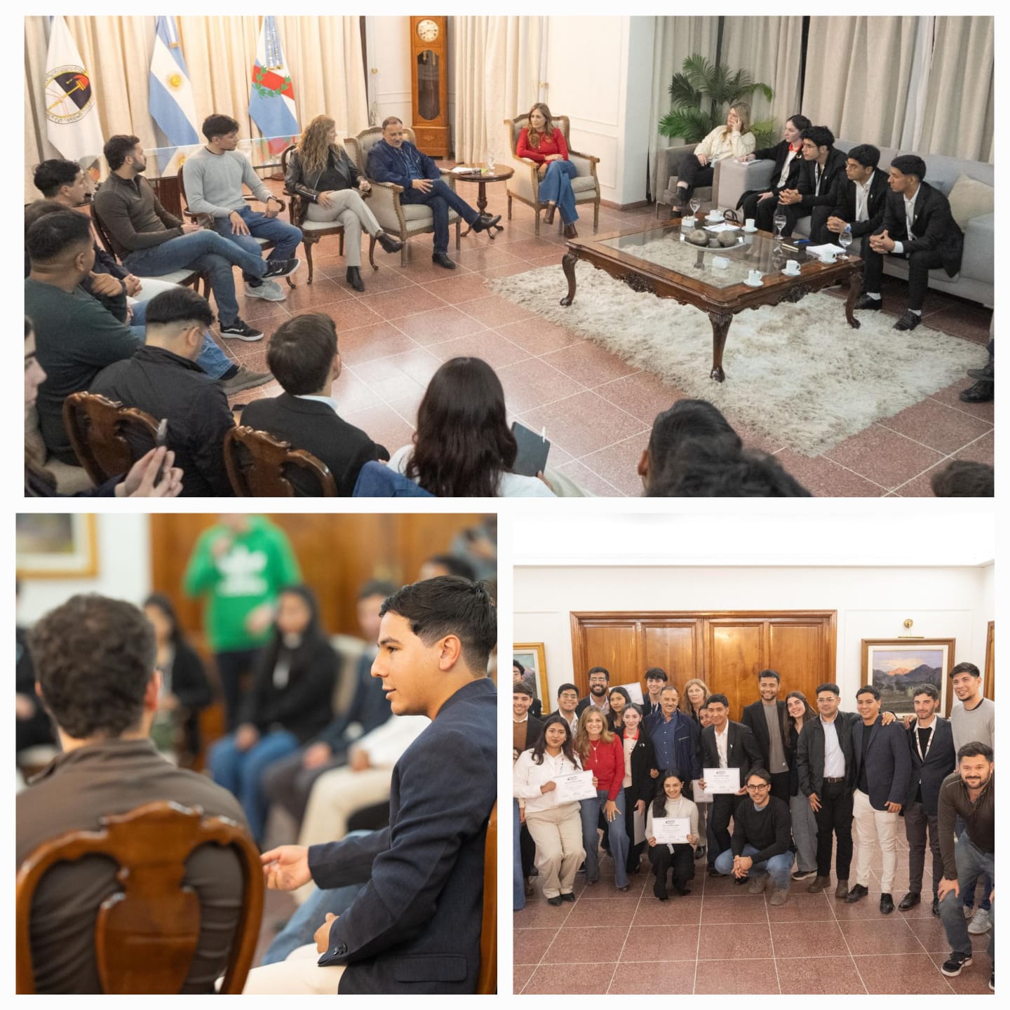 Quintela alentó a jóvenes universitarios a involucrarse en la vida política y fortalecer la democracia.