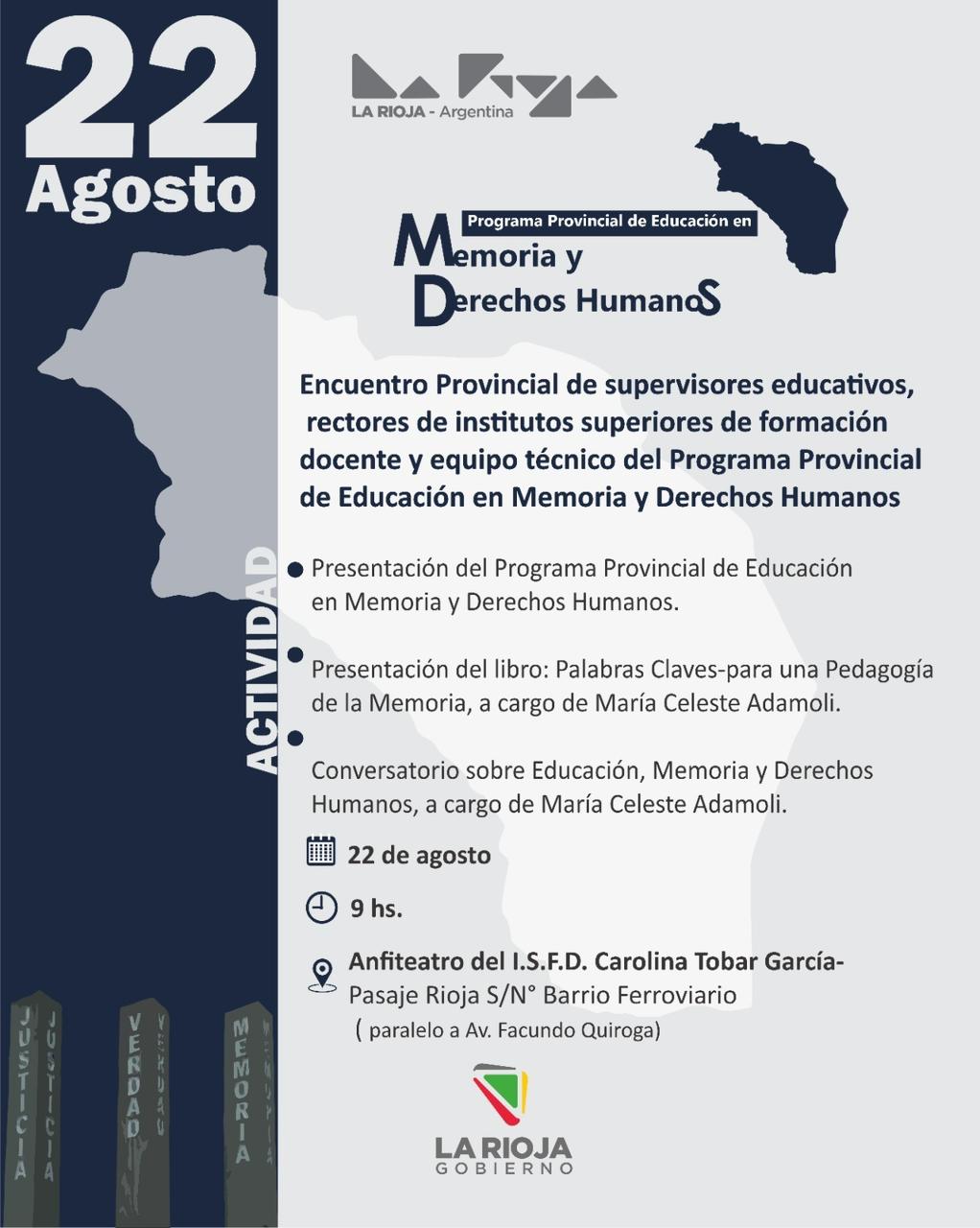 Supervisores y docentes se reunirán en La Rioja para fortalecer la educación en memoria y derechos humanos.