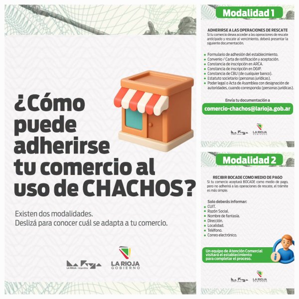 Programa Chachos. El Gobierno inform&oacute; los requisitos para que los comercios adhieran al sistema de rescate de Chachos 