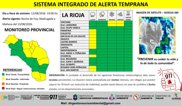 Difunden alerta amarilla por lluvias, nevadas y vientos 