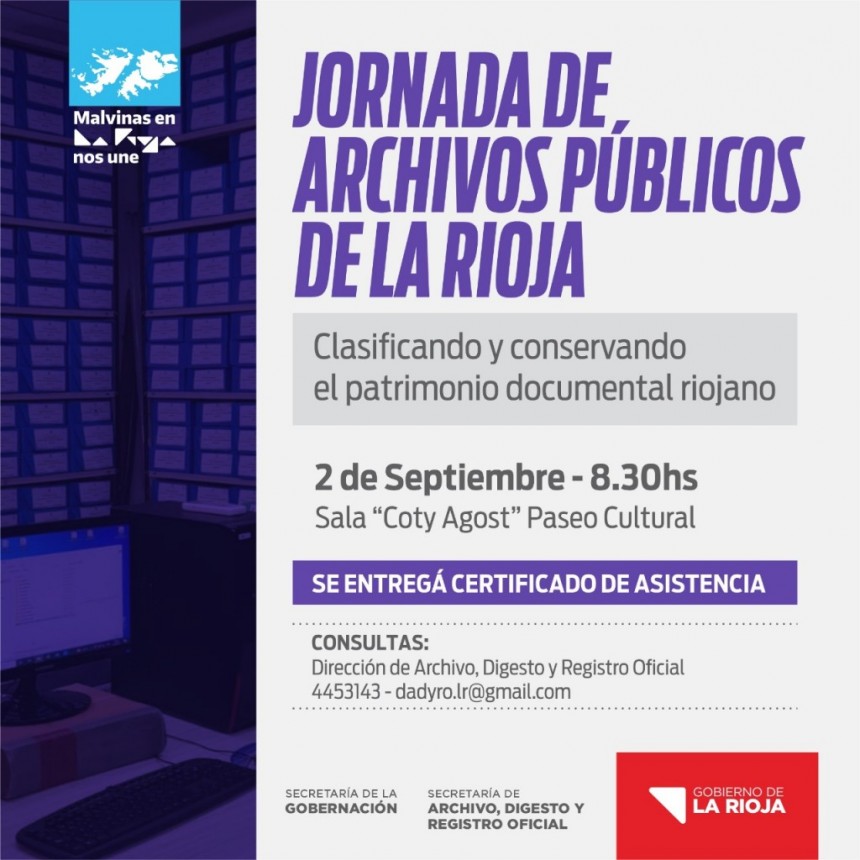 Invitan a participar de la Jornada de Archivos Públicos de la Provincia de La Rioja