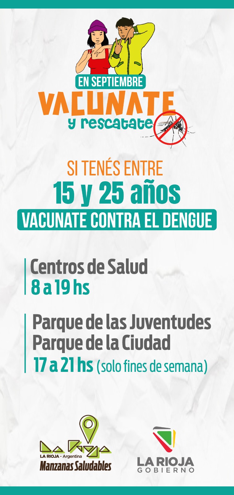 Para jóvenes de 15 a 25 años. Avanza la campaña de vacunación contra el dengue en los parques y espacios públicos.