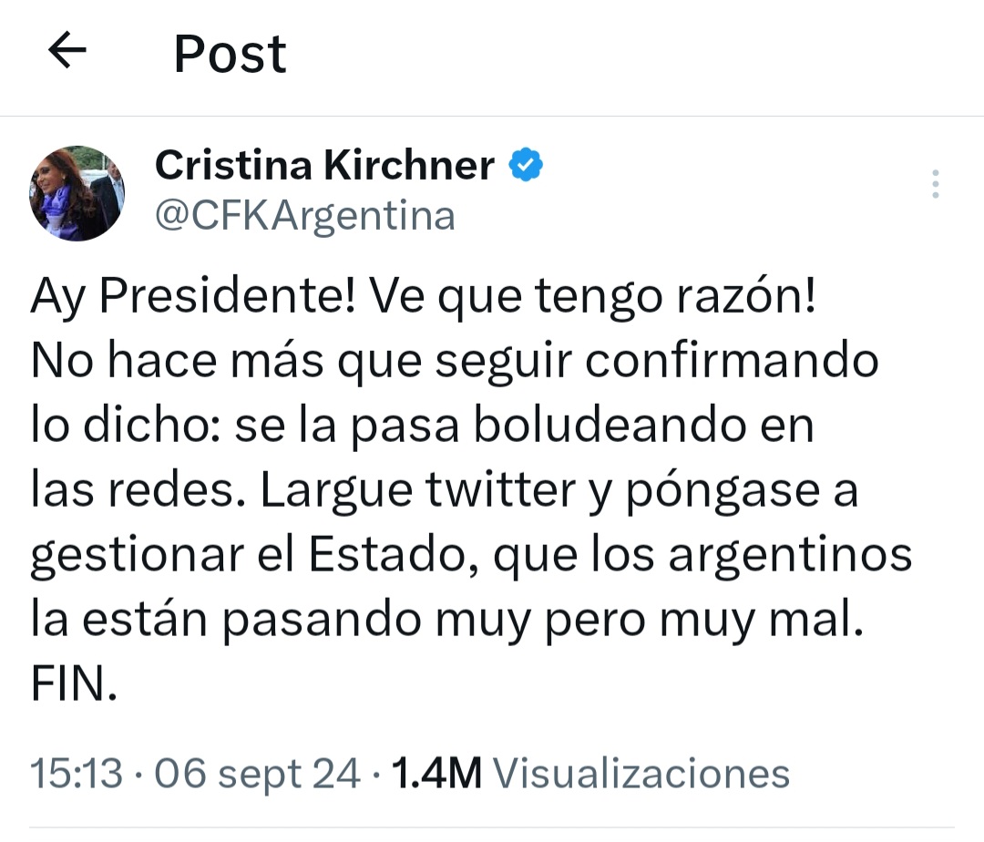 Cristina Fernandez dura con Javier Milei: 