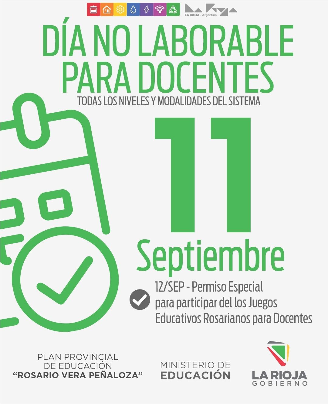 El 11 de septiembre será día no laborable para docentes de La Rioja en conmemoración del Día del Maestro y Profesor