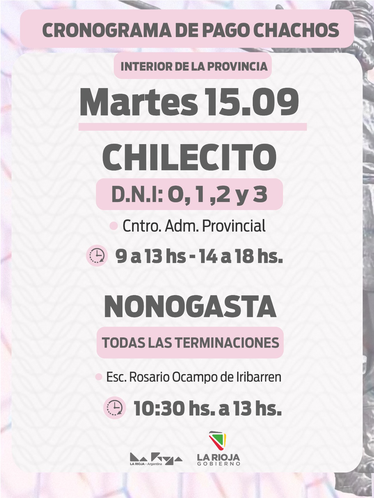El pago de Chachos en Chilecito comenzar&aacute; este martes y continuar&aacute; hasta el jueves 
