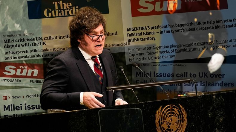 "Amenazante" y "tirano": la reacci&oacute;n de los medios brit&aacute;nicos tras el discurso de Javier Milei en la ONU sobre Malvinas