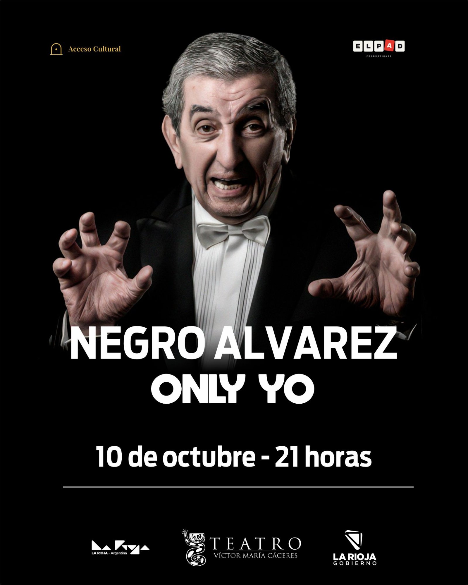 Vuelve el Negro Alvarez al Teatro Provincial con "Only Yo"