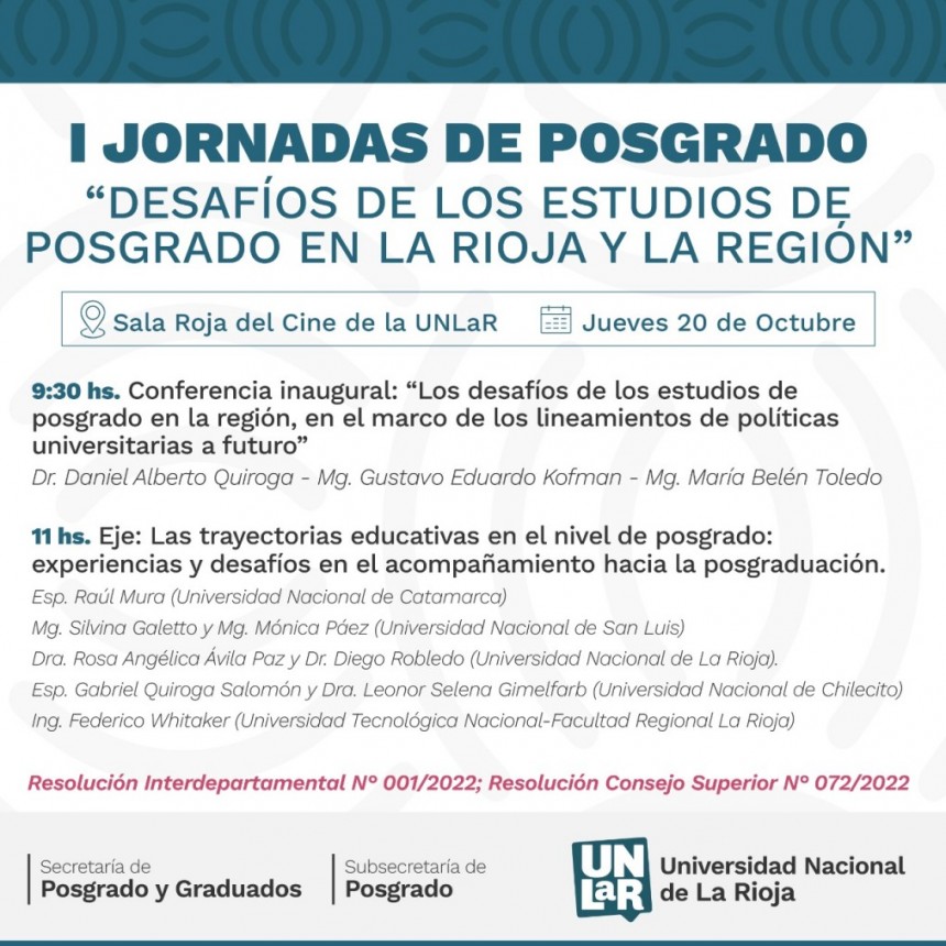 Se desarrollarán las Primeras Jornadas de Posgrado en la UNLaR
