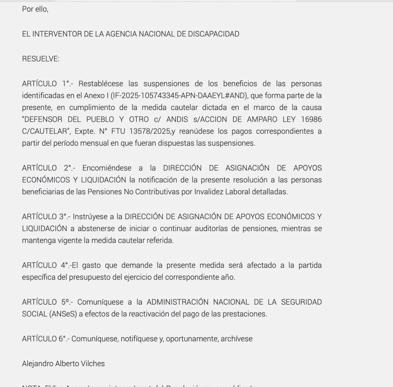 El Juzgado Federal 2 de Catamarca ordenó a la ANDIS restituir todas las pensiones suspendidas y detener las auditorías. 