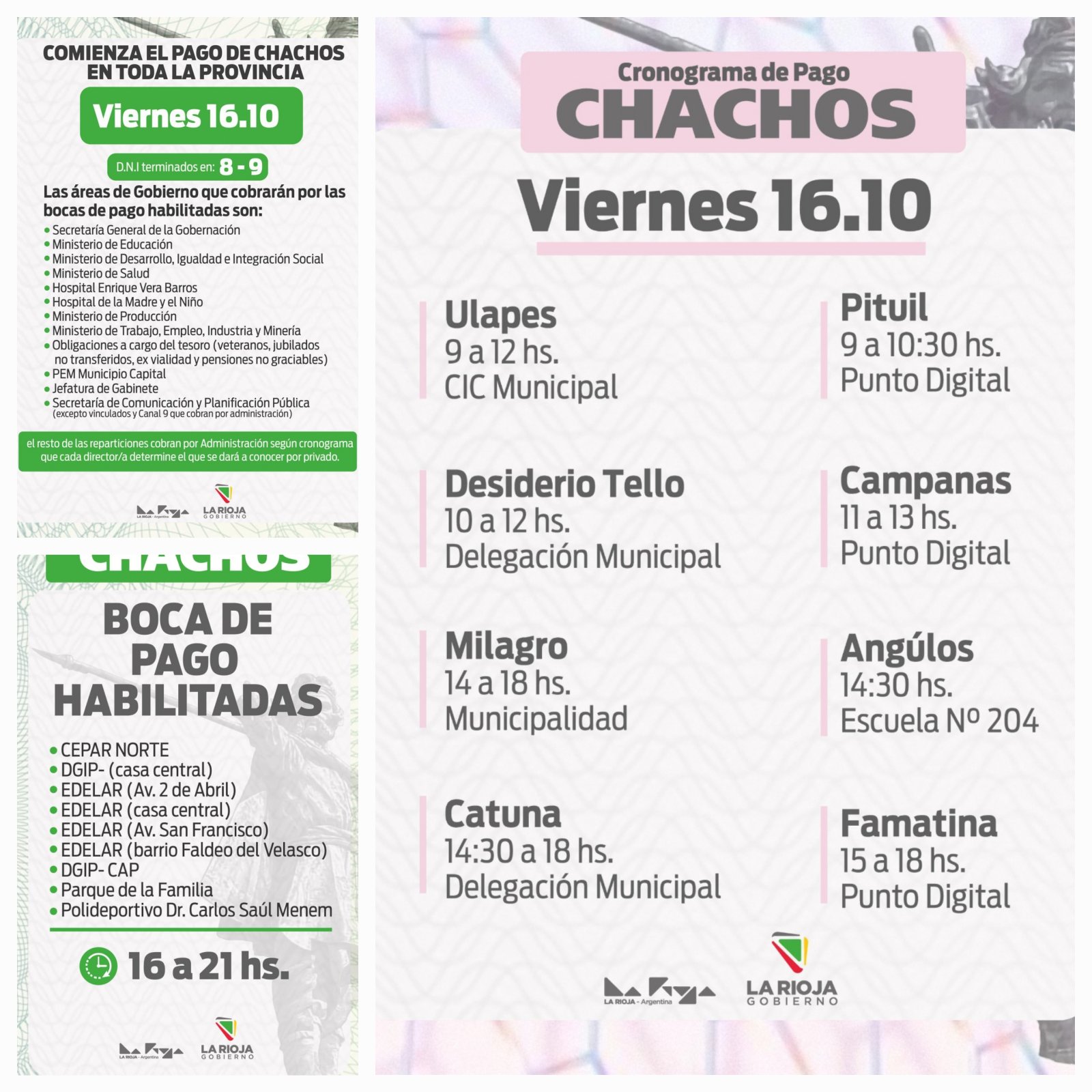 Este viernes contin&uacute;a el pago de Chachos: en Capital cobrar&aacute;n los DNI terminados en 8 y 9 